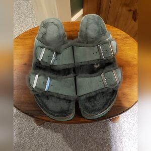 Birkenstock Arizona Shearling Sandal In Teal
